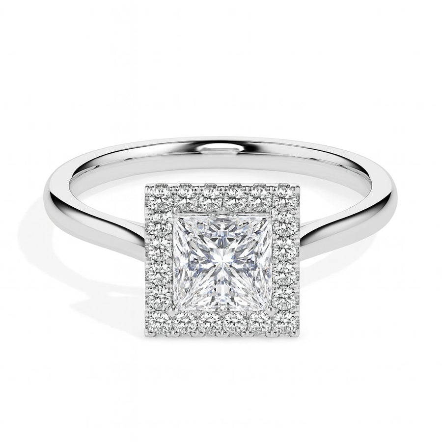 Playa Solitaire Halo Princess Ring