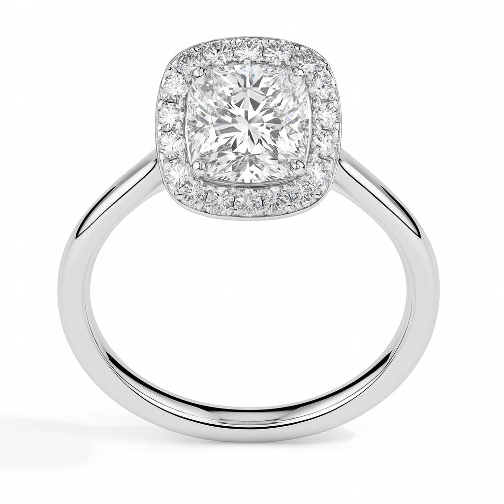 Prairie Solitaire Halo Cushion Ring