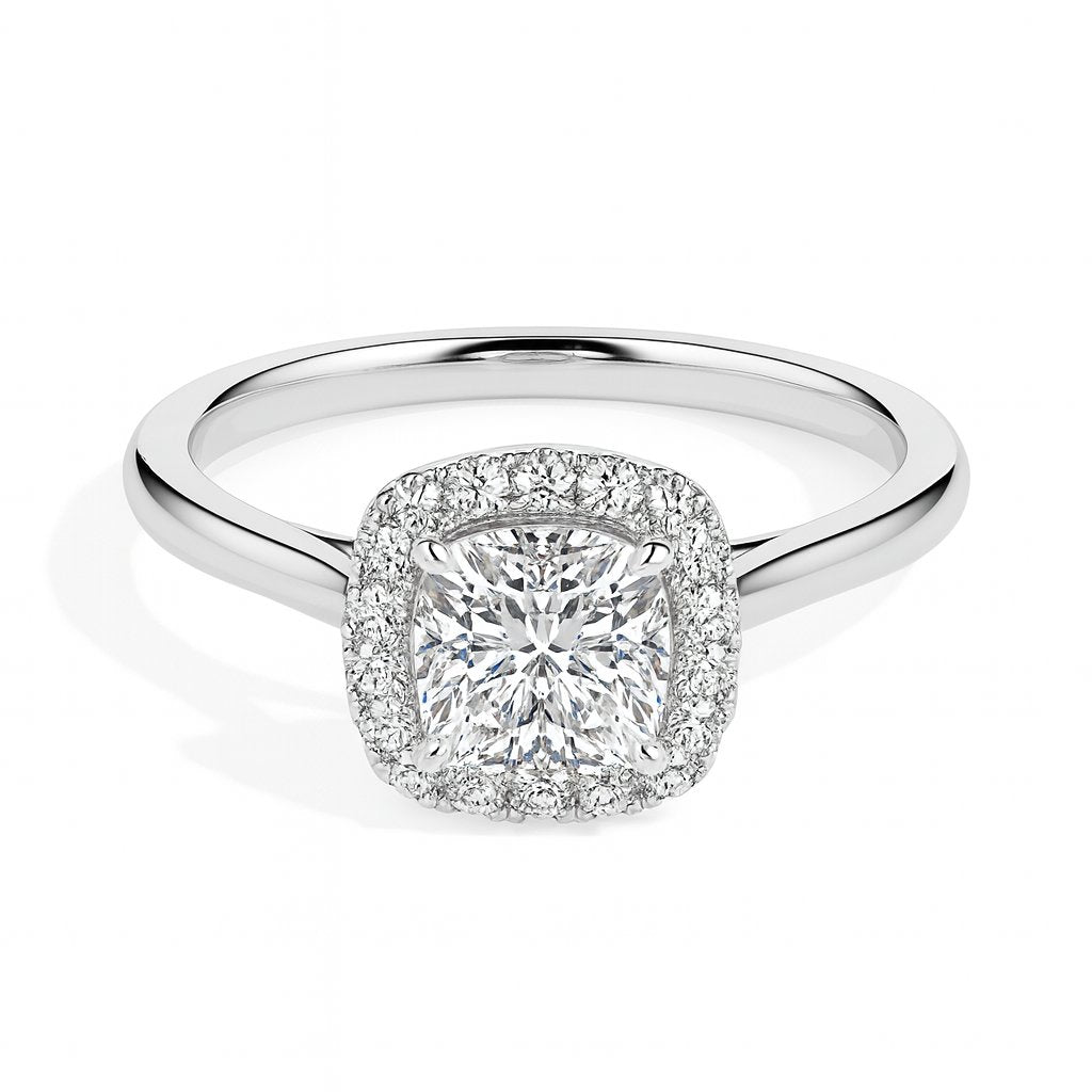 Prairie Solitaire Halo Cushion Ring