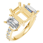 Accented Three Stone Ring - Emerald 10.14x6.61mm