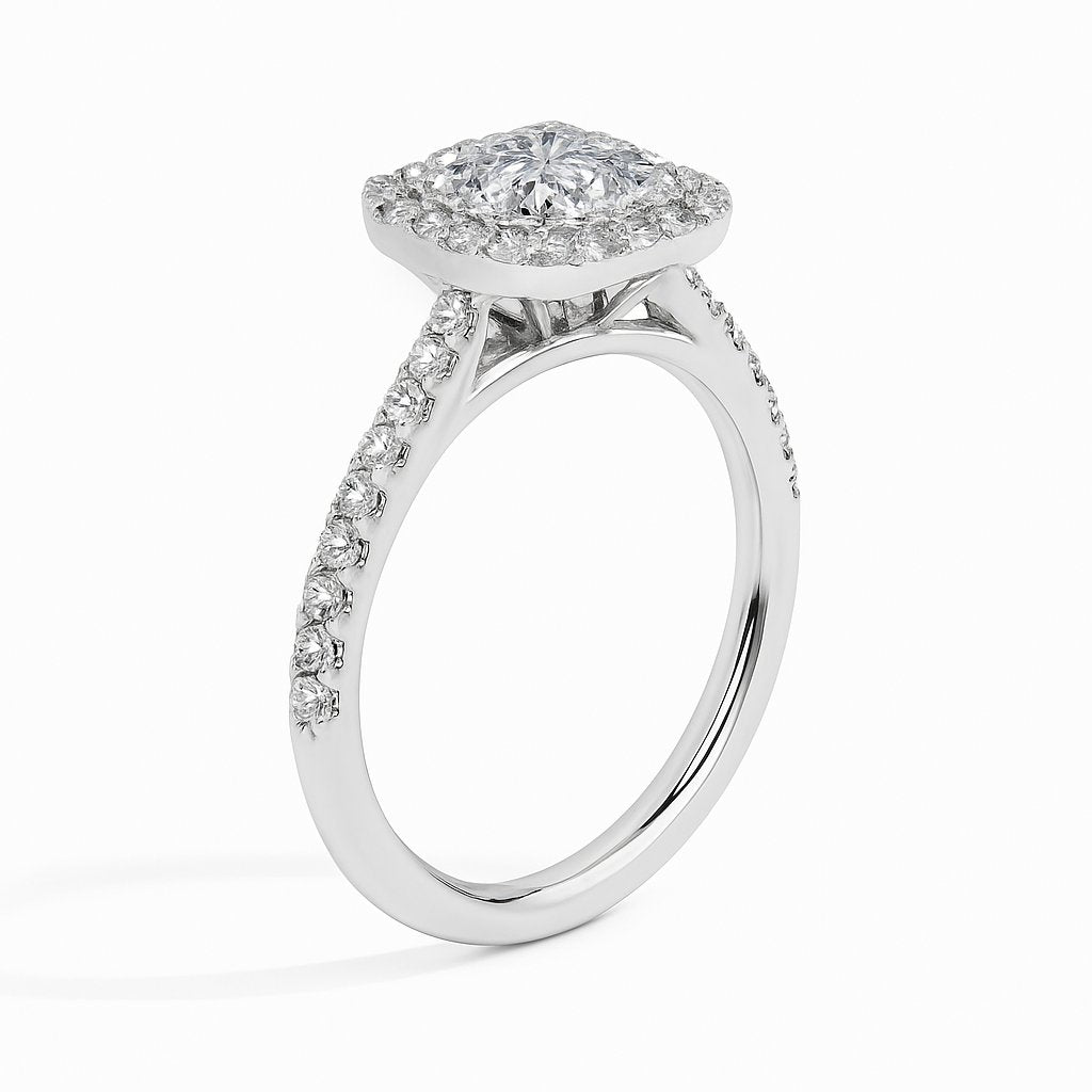 Sua Solitaire Halo Pave Asscher Ring