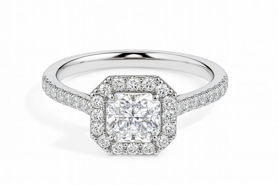 Sua Solitaire Halo Pave Asscher Ring