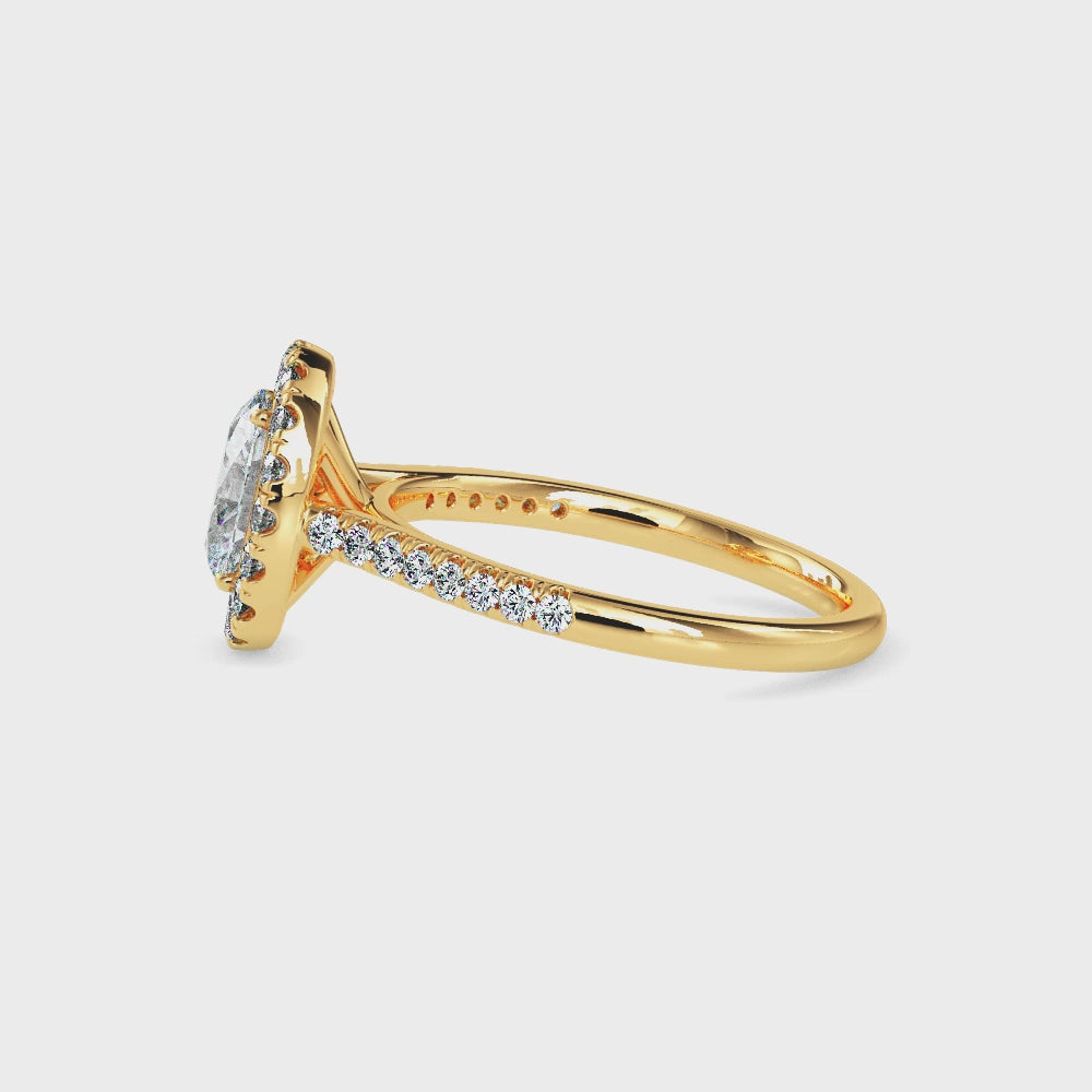 Dora Solitaire Halo Pave Oval Ring