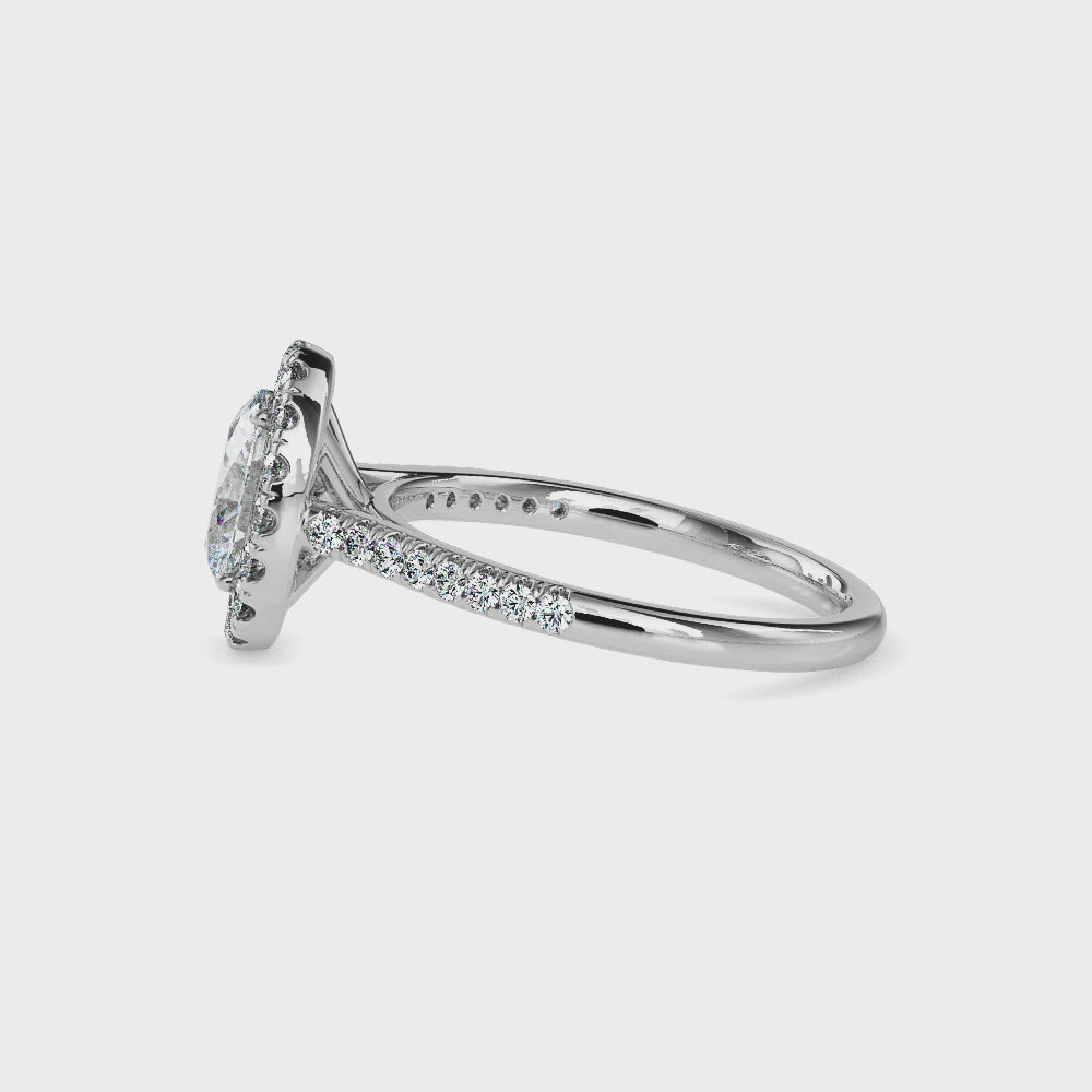 Dora Solitaire Halo Pave Oval Ring